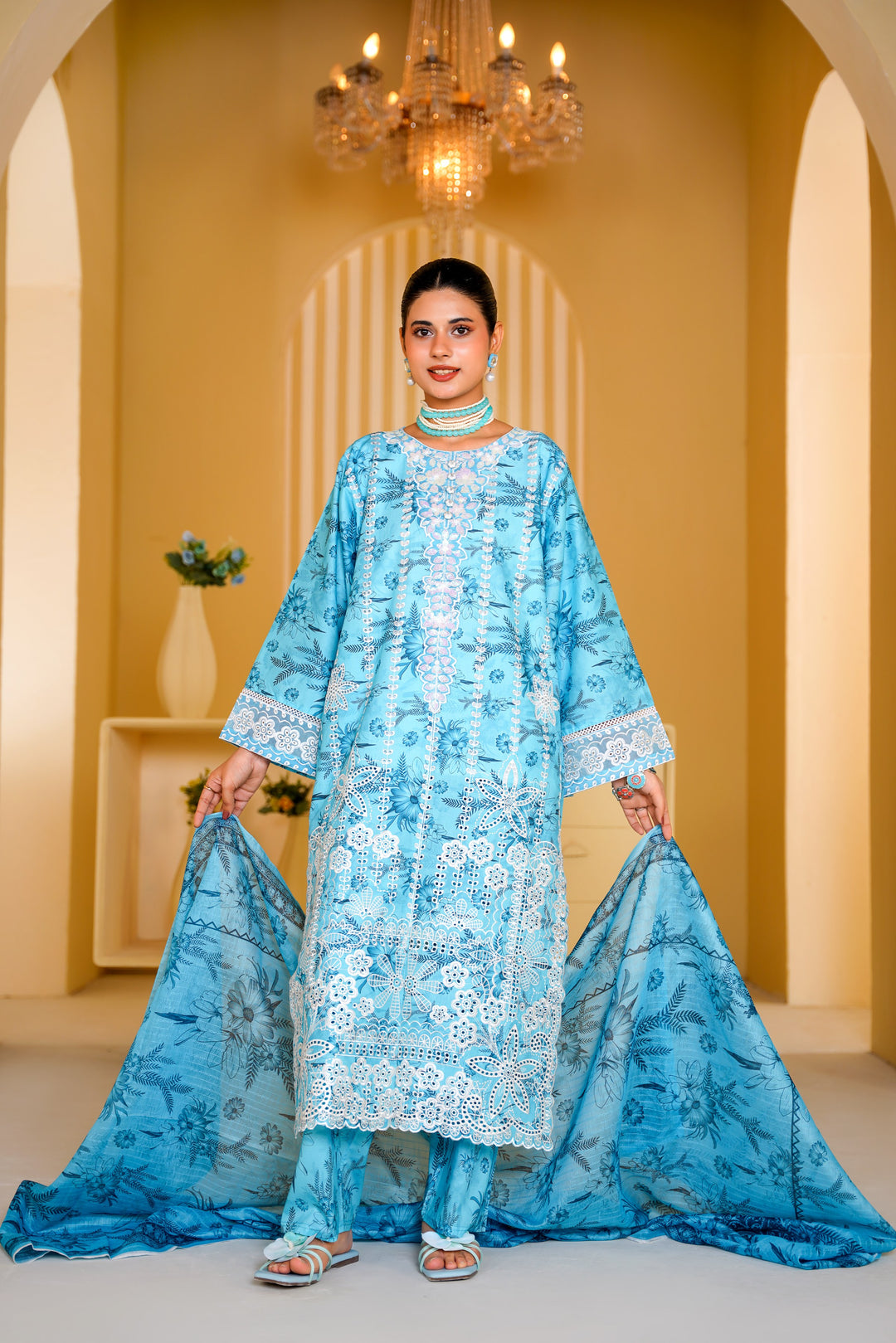 SKY EMBROIDERED 3 PC SUIT