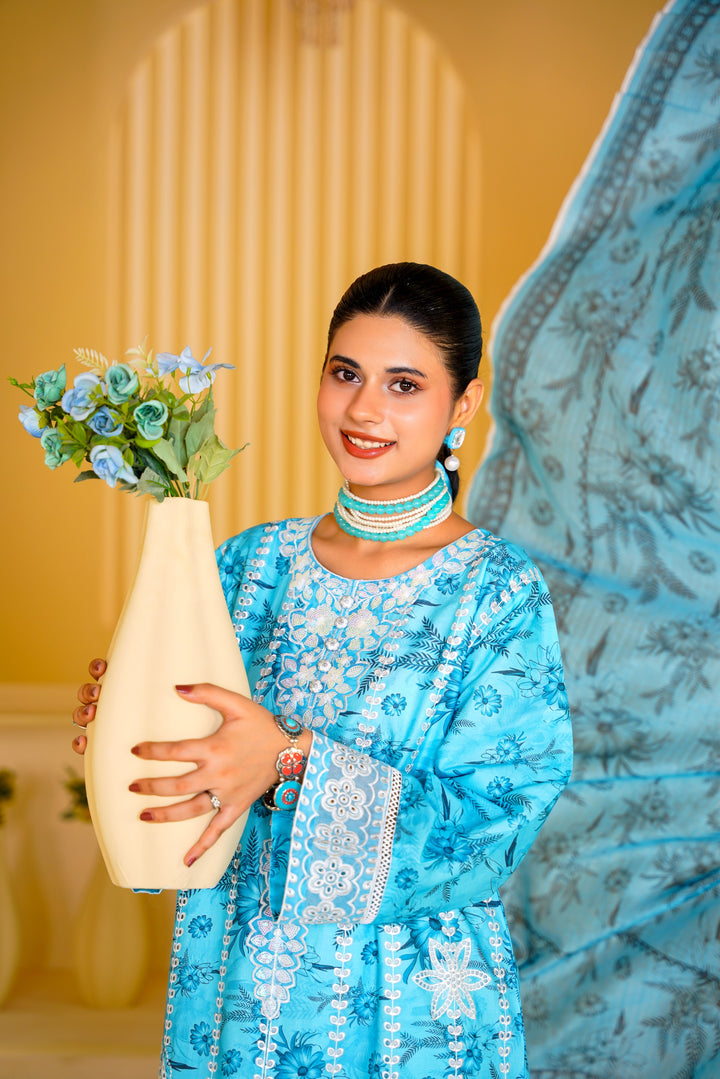 SKY EMBROIDERED 3 PC SUIT