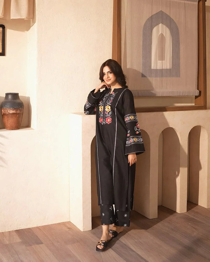Decent Black Embroidered 2Pcs